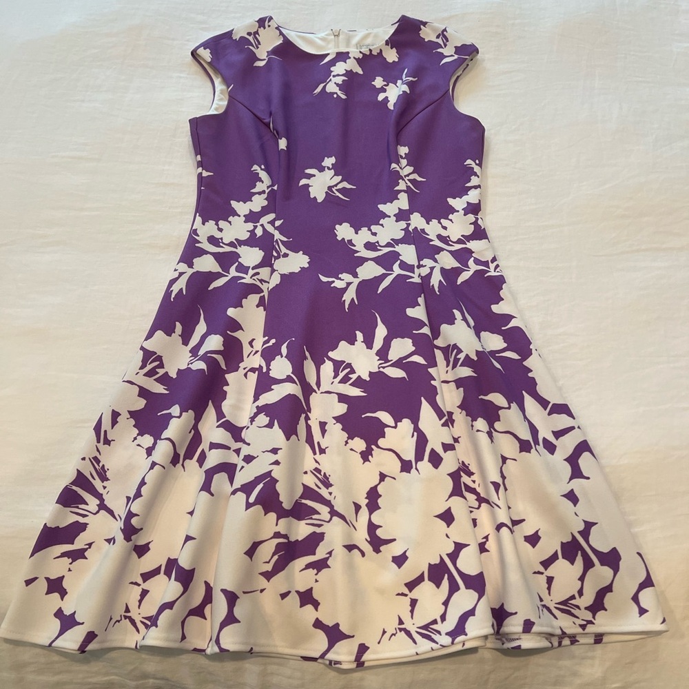 London Times Violet and Ivory Floral Dress